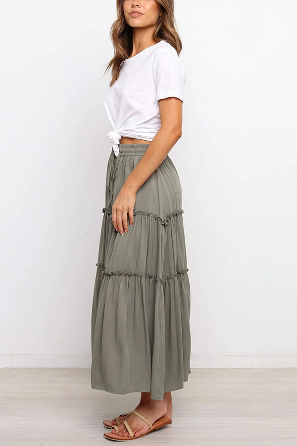 Selina Elasticised Waist Tiered Ruffle Midi Skirt