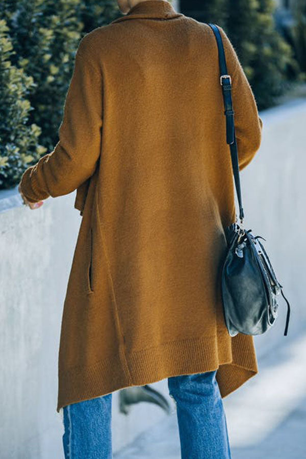 Long Sleeve Solid Color Lapel Cardigan