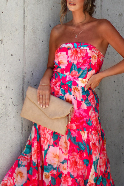Valeria Floral Strapless Tiered Midi Dress