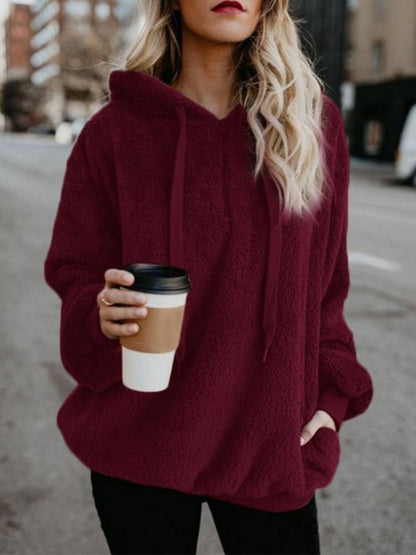 Athletic Sherpa Fluffy Hoodies Pullover with Pockets