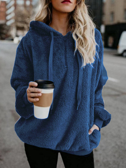 Athletic Sherpa Fluffy Hoodies Pullover with Pockets